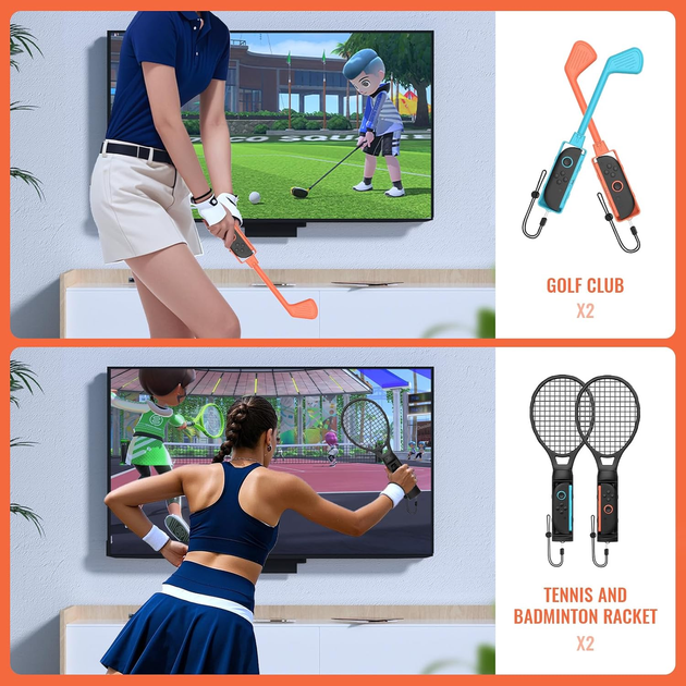 Набор спортивных аксессуаров JDDWIN для Nintendo Switch 2, 12 в 1, теннис, гольф, Chambara, ремешки, ручки Joy-Con - изображение 3