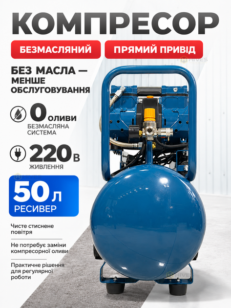 Компрессор безмасляный поршневой 50 л 2,2 кВт 475 л/мин 8 бар 4-цилиндровый 220 В с прямым приводом для окрашивания и пневмоинструмента - Фото 3 Компрессор безмасляный поршневой 50 л 2,2 кВт 475 л/мин 8 бар 4-цилиндровый 220 В с прямым приводом для окрашивания и пневмоинструмента - изображение 3