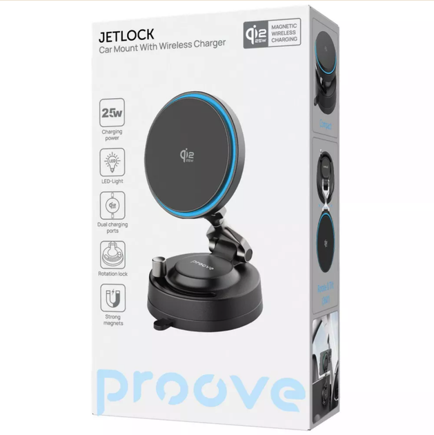 Автомобільний тримач із бездротовою зарядкою Proove Jetlocke 25W Qi2.2 з вакуумним кріпленням - зображення 3