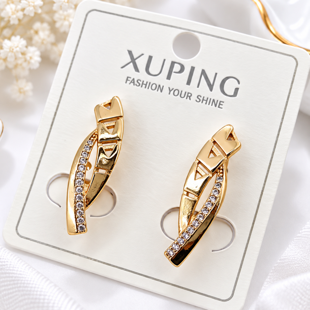Сережки Xuping довжина 2.2см ширина 6мм медичне золото позолота 18К с1718 - Фото 1 Сережки Xuping довжина 2.2см ширина 6мм медичне золото позолота 18К с1718 - зображення 1