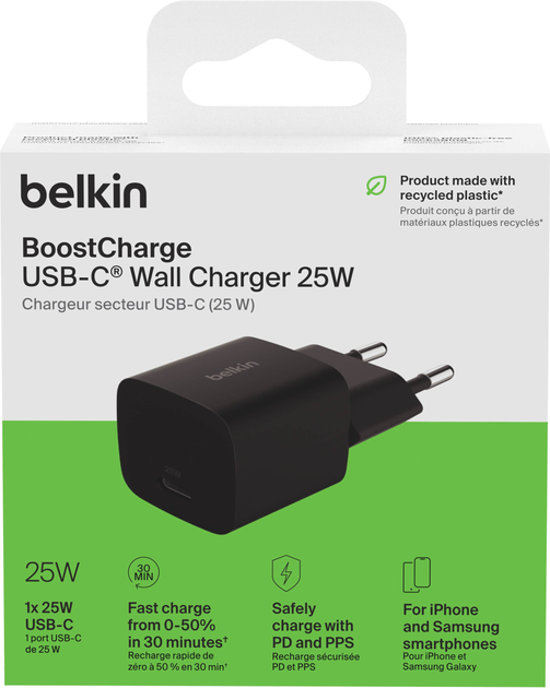 Ładowarka sieciowa Belkin 25W USB-C PD PPS Black (WCA012KQBK) - Zdjęcie 4 Ładowarka sieciowa Belkin 25W USB-C PD PPS Black (WCA012KQBK) - obraz 4