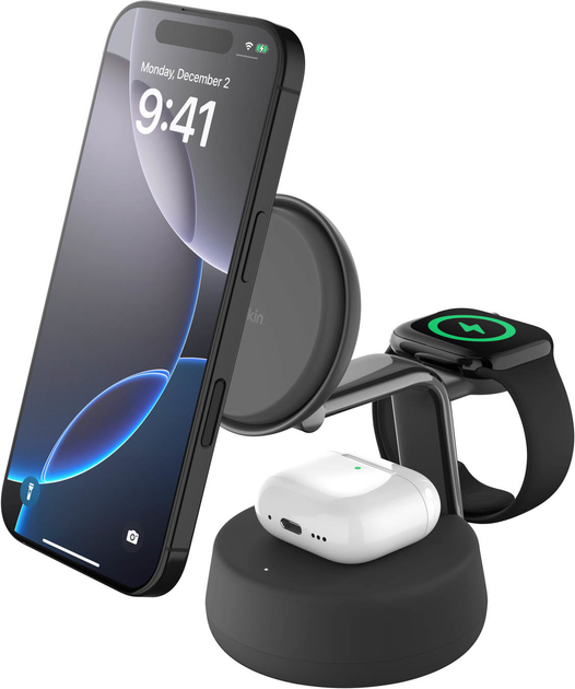 Магнітний зарядний пристрій Belkin UltraCharge Pro 3-in-1 Magnetic 25W Charcoal (WIZ040KQCH) - Фото 1 Магнітний зарядний пристрій Belkin UltraCharge Pro 3-in-1 Magnetic 25W Charcoal (WIZ040KQCH) - зображення 1