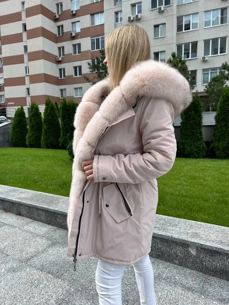 Жіноча бежева парка з хутром беевого песця S - зображення 2