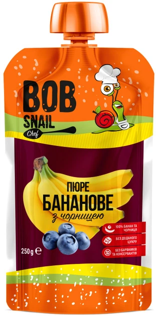 Дитяче пюре Bob Snail Равлик Боб Банан-Чорниця 250 г - Фото 1 Дитяче пюре Bob Snail Равлик Боб Банан-Чорниця 250 г - изображение 1