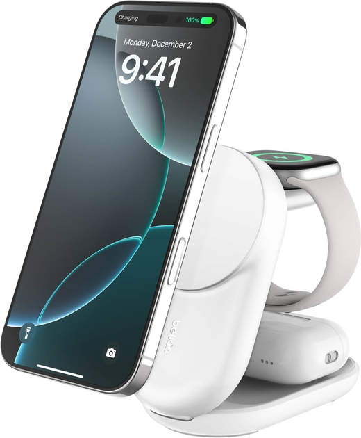 Магнітний зарядний пристрій Belkin 3-in-1 Foldable Magnetic Charger with Qi2 25W White (WIZ037KQWH) - Фото 1 Магнітний зарядний пристрій Belkin 3-in-1 Foldable Magnetic Charger with Qi2 25W White (WIZ037KQWH) - зображення 1