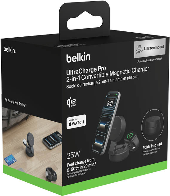 Ladowarka magnetyczna Belkin 2-in-1 Convertible Magnetic Charger with Qi2 25W Charcoal (WIZ043KQCH) - obraz 7