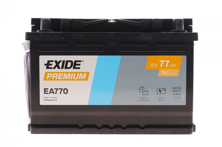 Автомобильный аккумулятор EXIDE Premium 77Аh 760Ah R+ EA770 - Фото 6 Автомобильный аккумулятор EXIDE Premium 77Аh 760Ah R+ EA770 - изображение 6