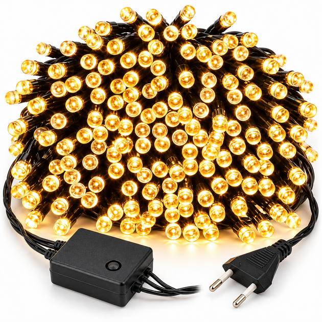 Гирлянда-нить 50 м, 500 LED, черный ПВХ-провод, мерцающий свет, теплый белый, 220В от сети - изображение 5