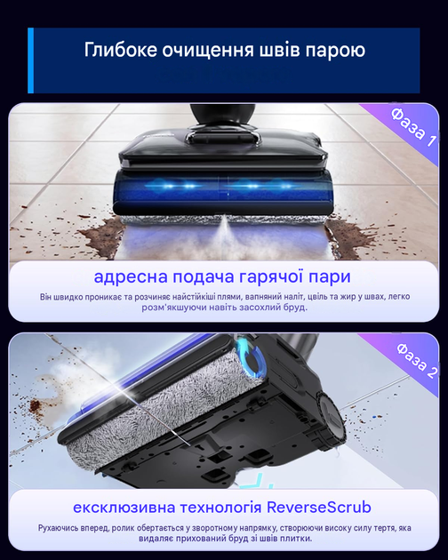 Пилосос для вологого та сухого прибирання з парою Tineco Floor One S9 Artist Boost Steam - зображення 4