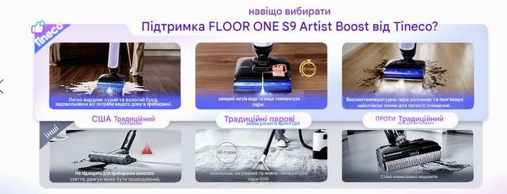 Пилосос для вологого та сухого прибирання з парою Tineco Floor One S9 Artist Boost Steam - зображення 12