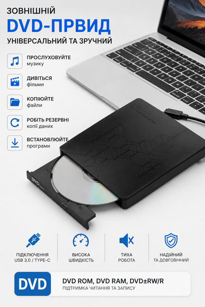 Внешний CD/DVD привод Maxesla BT668 USB 3.0 Type-C 24X/8X с SD/TF и 2 USB для ноутбука ПК Mac - изображение 3