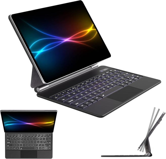Чохол-клавіатура TECHGEAR для Samsung Galaxy Tab S10+/S9+/S9 FE+/S8+/S7+/S7 FE 12.4", Bluetooth, трекпад, RGB, чорний - Фото 2 Чохол-клавіатура TECHGEAR для Samsung Galaxy Tab S10+/S9+/S9 FE+/S8+/S7+/S7 FE 12.4", Bluetooth, трекпад, RGB, чорний - зображення 2