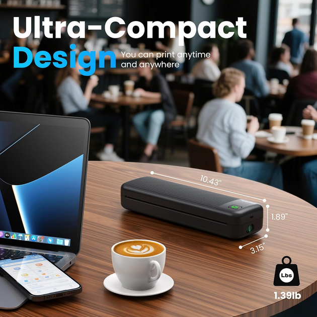 Портативный термопринтер CyberPixel P8 A4, Bluetooth, USB, 203 DPI, аккумулятор 2550 мАч, без чернил, для Android iOS ПК, черный - изображение 4