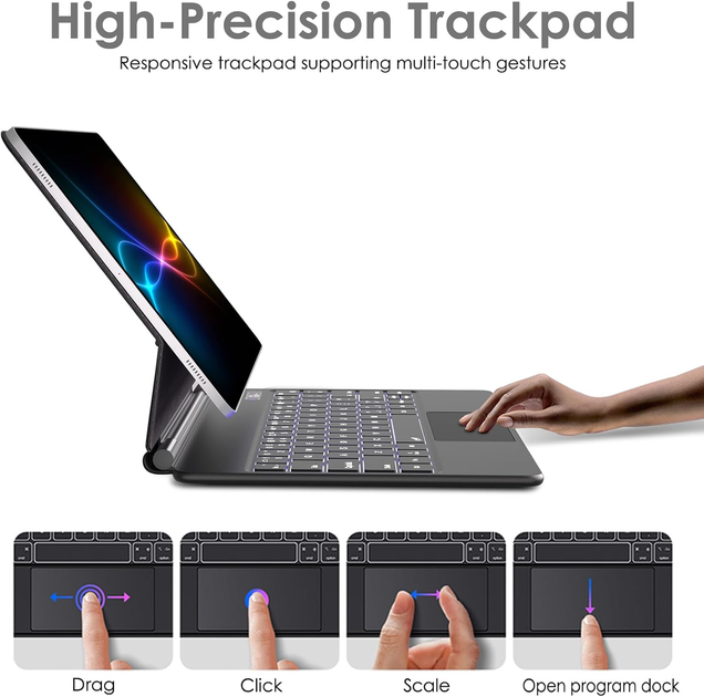 Чохол-клавіатура TECHGEAR для Samsung Galaxy Tab S10+/S9+/S9 FE+/S8+/S7+/S7 FE 12.4", Bluetooth, трекпад, RGB, чорний - Фото 7 Чохол-клавіатура TECHGEAR для Samsung Galaxy Tab S10+/S9+/S9 FE+/S8+/S7+/S7 FE 12.4", Bluetooth, трекпад, RGB, чорний - зображення 7
