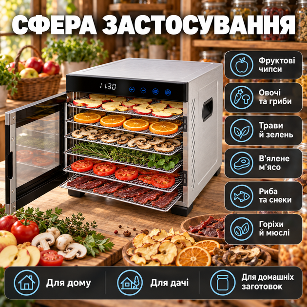 Дегидратор для фруктов ProfiCook 650 Вт электросушилка для овощей 6 секций терморегулятор таймер автовыключение - изображение 3