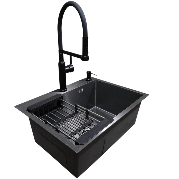 Комплект кухонної мийки Kraft KRF 60х45HM PVD (3.0/1.0 мм) DEKOR - изображение 3