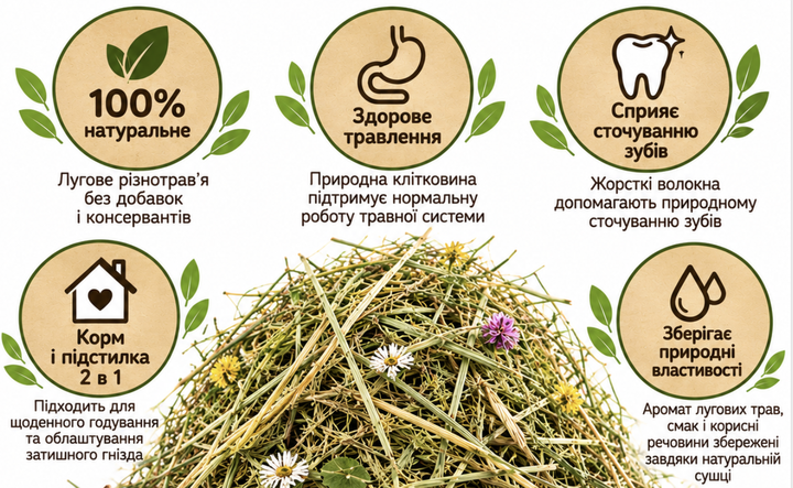 Сіно для гризунів, кроликів, морських свинок і шиншил лугове натуральне Premium, 500 г - Фото 2 Сіно для гризунів, кроликів, морських свинок і шиншил лугове натуральне Premium, 500 г - зображення 2