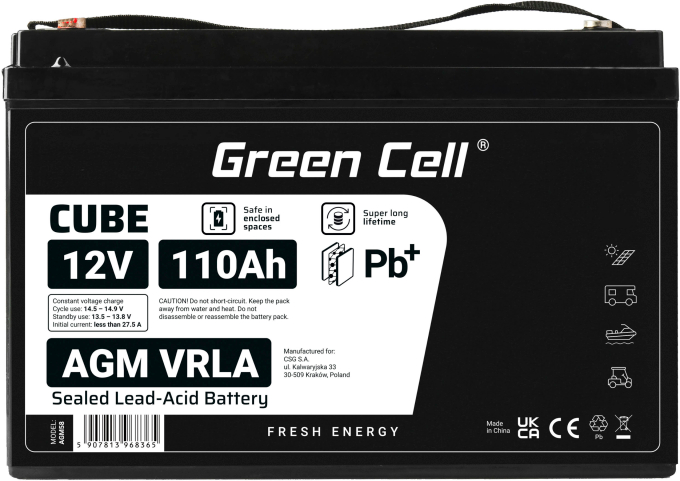 Akumulator Green Cell AGM VRLA 12V 110Ah (5907813968365) - Zdjęcie 1 Akumulator Green Cell AGM VRLA 12V 110Ah (5907813968365) - obraz 1