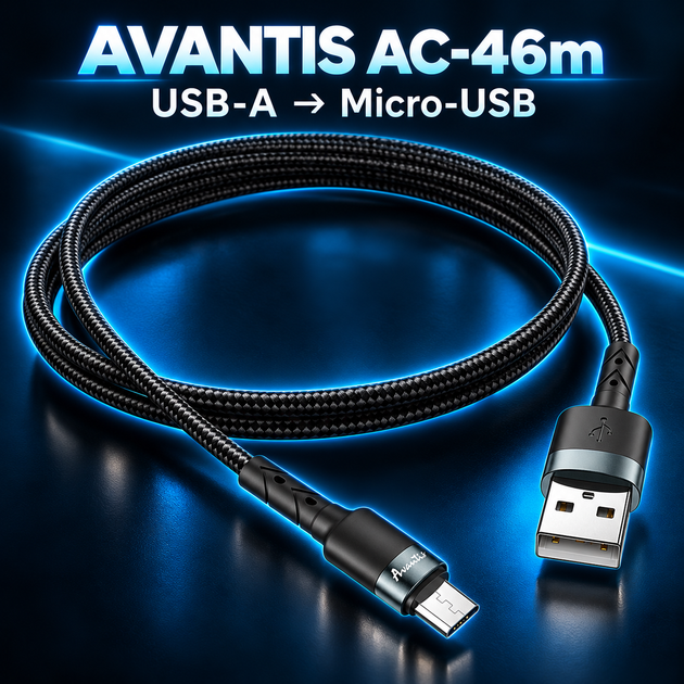 Кабель AVANTIS AC-46m USB-A Micro-USB 1 м 2 А черный - Фото 1 Кабель AVANTIS AC-46m USB-A Micro-USB 1 м 2 А черный - изображение 1