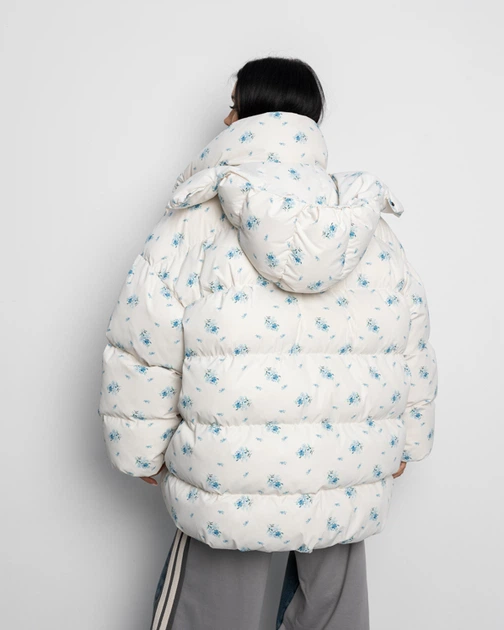 Пуховик oversize Alba білий в квітку - S - зображення 5