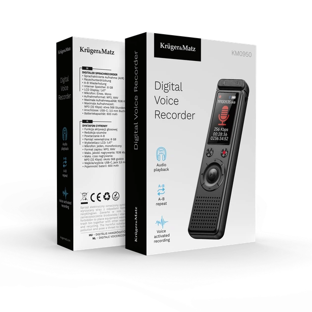Dyktafon cyfrowy Kruger&Matz KM0950 8 GB (5901890130332) - obraz 15
