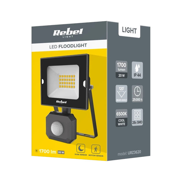 Прожектор LED REBEL 20W датчик сумерек и движения 6500K 230V (URZ3620) - изображение 3