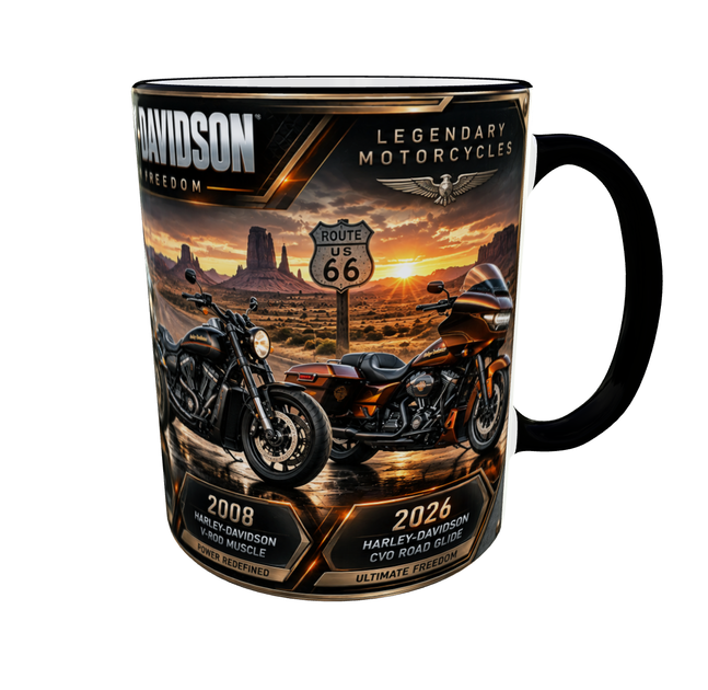 Кружка с принтом мотоциклов Harley-Davidson, серия Moto Legends, 330 мл, чёрная ручка - изображение 4