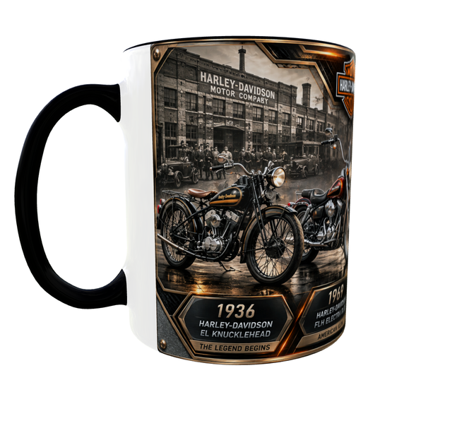 Кружка с принтом мотоциклов Harley-Davidson, серия Moto Legends, 330 мл, чёрная ручка - изображение 8