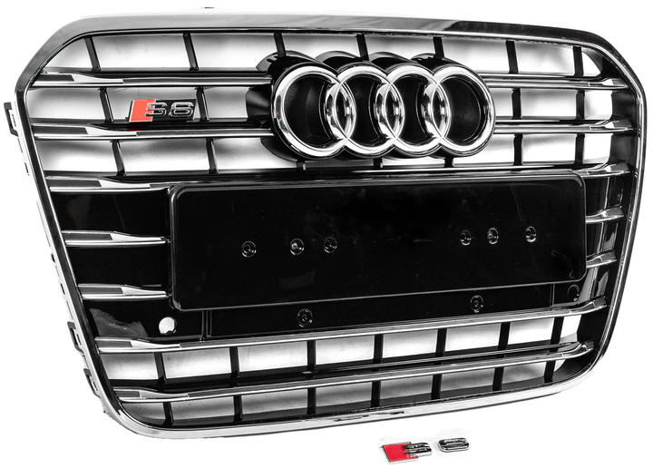 Передня чорна решітка радіатора з хром рамкою S-style для Audi A6 C7 2011-2017 рр - зображення 3