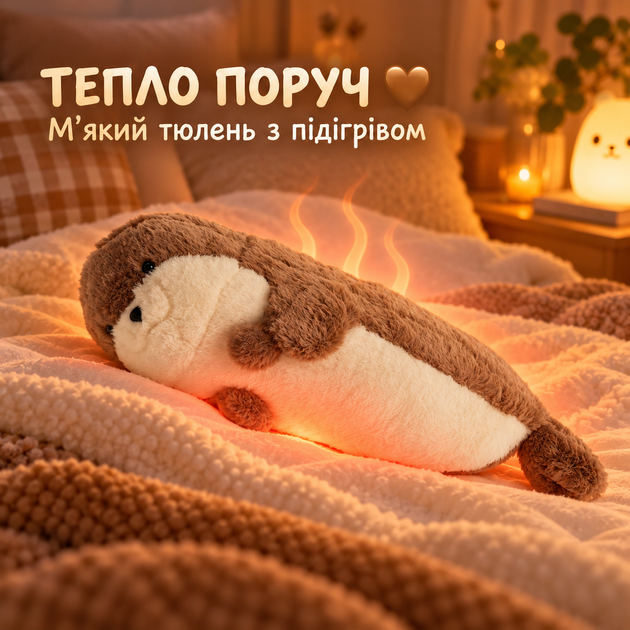 Плюшевая грелка игрушка с USB Тюлень 50 см мягкая игрушка с подогревом Морской котик, мягкая электрогрелка с таймером - Фото 4 Плюшевая грелка игрушка с USB Тюлень 50 см мягкая игрушка с подогревом Морской котик, мягкая электрогрелка с таймером - изображение 4