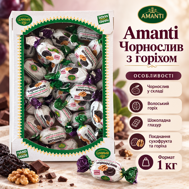 Конфеты Amanti Чернослив с грецким орехом 1 кг молочный шоколад сухофрукты ореховая начинка в шоколадной глазури десерт - Фото 2 Конфеты Amanti Чернослив с грецким орехом 1 кг молочный шоколад сухофрукты ореховая начинка в шоколадной глазури десерт - изображение 2