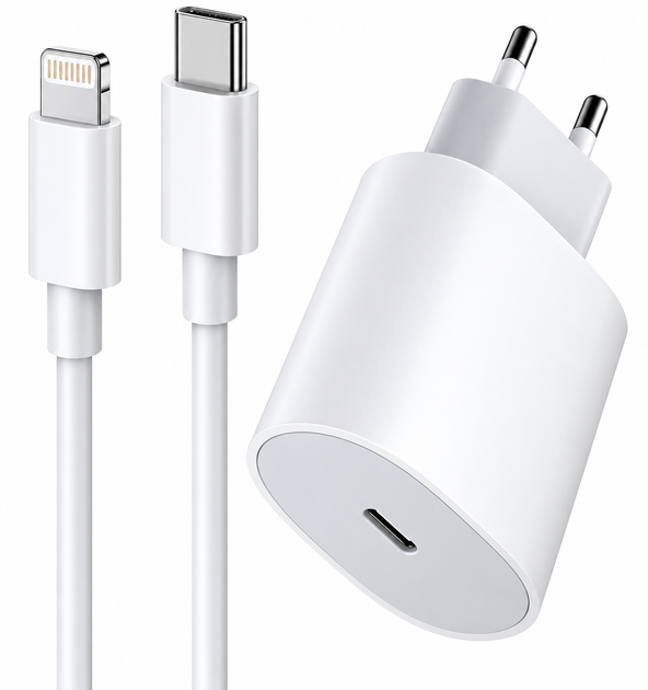 Комплект зарядки адаптер 20W USB-C + кабель USB-C to Lightning 1 м сетевое зарядное устройство быстрая зарядка - Фото 1 Комплект зарядки адаптер 20W USB-C + кабель USB-C to Lightning 1 м сетевое зарядное устройство быстрая зарядка - изображение 1