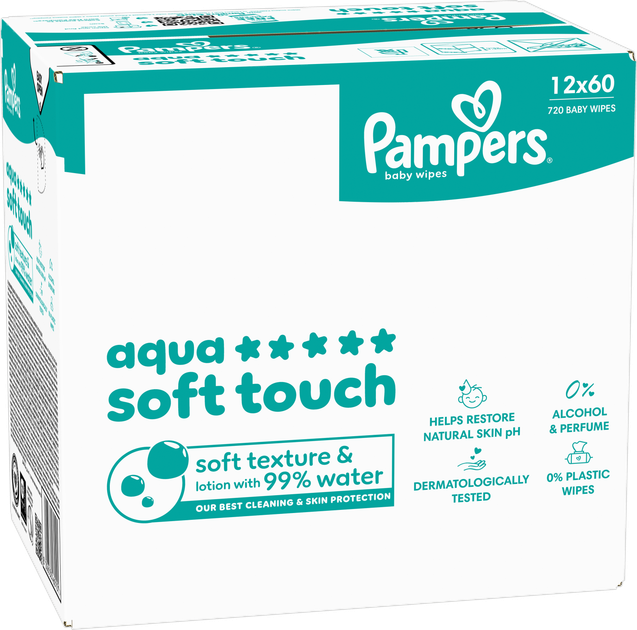 Набір вологих серветок Pampers Aqua Soft Touch 12 x 60 шт (8006530460101) - зображення 4