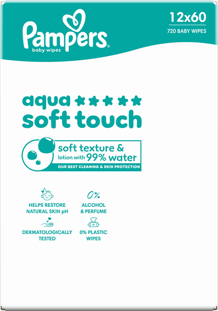 Набір вологих серветок Pampers Aqua Soft Touch 12 x 60 шт (8006530460101) - зображення 5