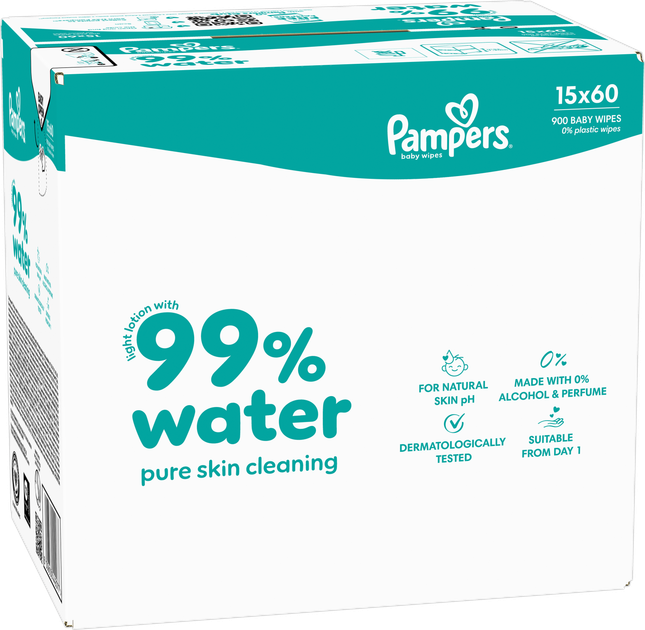 Набір вологих серветок Pampers Aqua 99% води 15 x 60 шт (8006530442077) - зображення 2