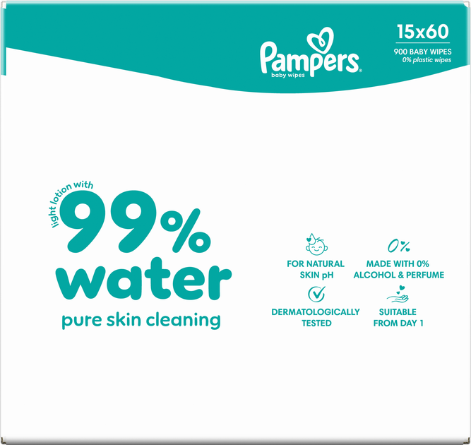 Набір вологих серветок Pampers Aqua 99% води 15 x 60 шт (8006530442077) - зображення 3