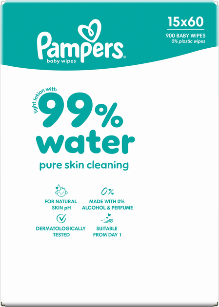 Набір вологих серветок Pampers Aqua 99% води 15 x 60 шт (8006530442077) - зображення 6