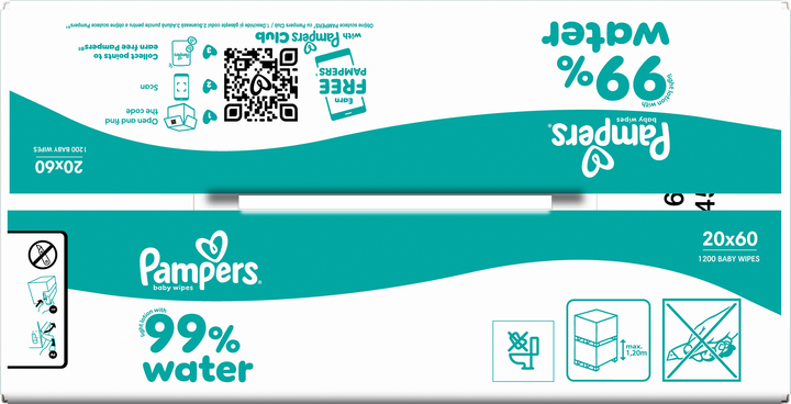 Набір вологих серветок Pampers Aqua 99% води 20 x 60 шт (8006530442121) - зображення 4