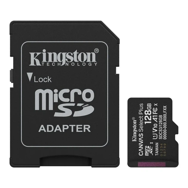 Карта памяти microSDXC Kingston Canvas Select Plus 128 ГБ, U1 V10 A1, с SD-адаптером - Фото 1 Карта памяти microSDXC Kingston Canvas Select Plus 128 ГБ, U1 V10 A1, с SD-адаптером - изображение 1