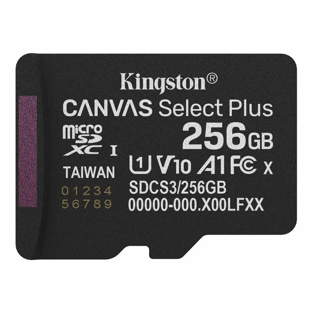 Карта пам'яті microSDXC Kingston Canvas Select Plus 256 GB class 10 UHS-I A1 V10 - Фото 1 Карта пам'яті microSDXC Kingston Canvas Select Plus 256 GB class 10 UHS-I A1 V10 - зображення 1