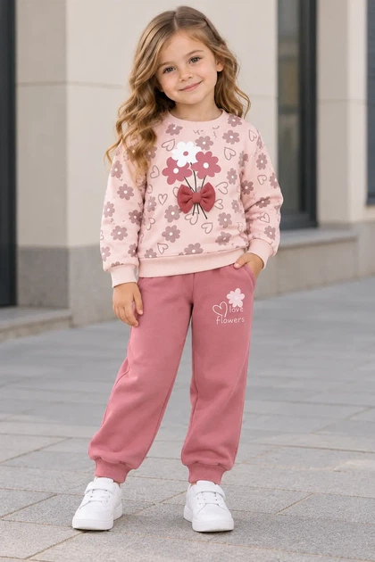 Костюм теплий Love Flowers — трьохнитка на байці рожевий 92 см - Фото 1 Костюм теплий Love Flowers — трьохнитка на байці рожевий 92 см - изображение 1