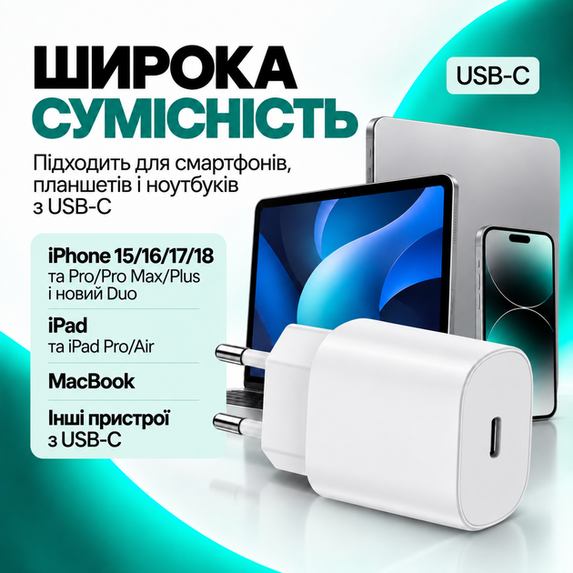 Быстрая зарядка для айфона 18 17 16 15 Pro Max Plus Air 17e 16e блок питания для айфона 20W блок питания Type-C Power Delivery PD адаптер питания кабель USB-C Type-C зарядка для айпада iPad iPhone AirPods Samsung Power Adapter комплект - изображение 5