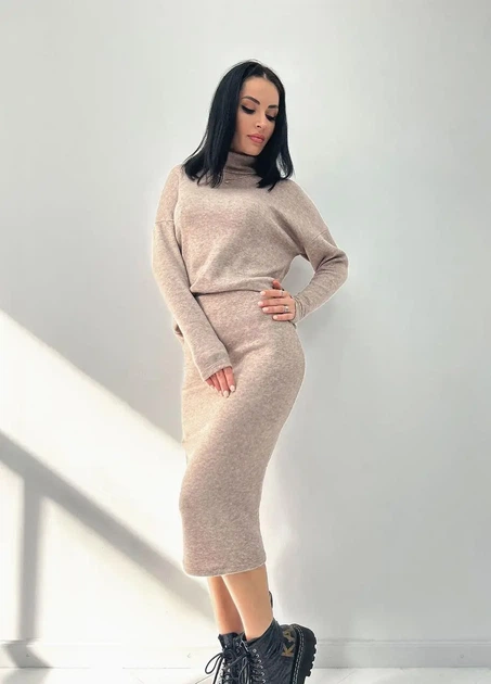 Теплый женский ангоровый костюм юбка и кофта мокко 50-52 - Фото 4 Теплый женский ангоровый костюм юбка и кофта мокко 50-52 - изображение 4