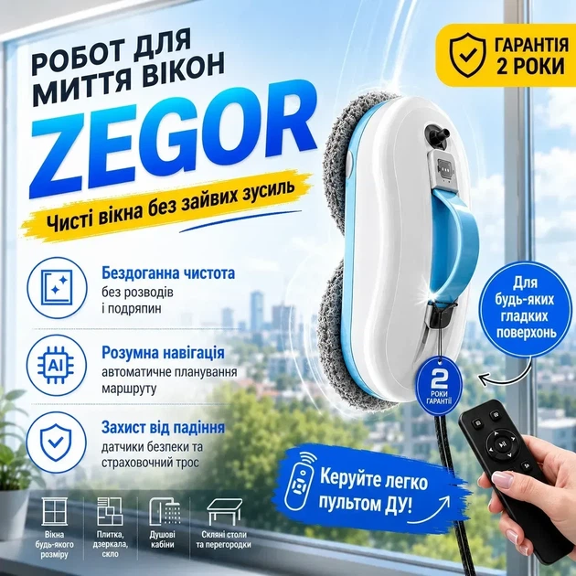 Робот-пилосос для вікон Zegor WCR-01S - Фото 2 Робот-пилосос для вікон Zegor WCR-01S - зображення 2