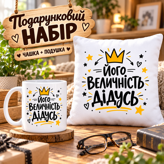 Подарочный набор для дедушки «Его величество Дедушка» — чашка 330 мл и подушка 35×35 см - Фото 1 Подарочный набор для дедушки «Его величество Дедушка» — чашка 330 мл и подушка 35×35 см - изображение 1