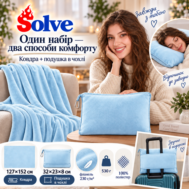 Дорожное мягкое одеяло-подушка-плед 2-в-1, фланель, голубой KT7003903 — универсальное для путешествий - Фото 4 Дорожное мягкое одеяло-подушка-плед 2-в-1, фланель, голубой KT7003903 — универсальное для путешествий - изображение 4
