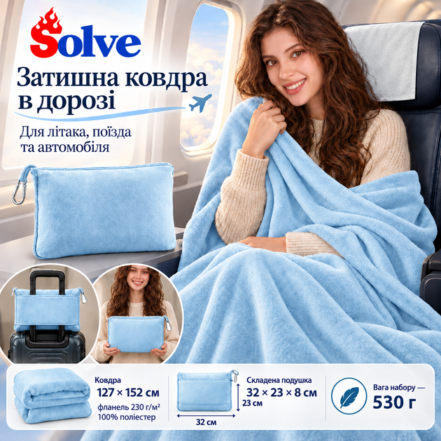 Дорожное мягкое одеяло-подушка-плед 2-в-1, фланель, голубой KT7003903 — универсальное для путешествий - Фото 5 Дорожное мягкое одеяло-подушка-плед 2-в-1, фланель, голубой KT7003903 — универсальное для путешествий - изображение 5