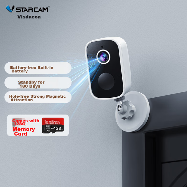Дверная камера VSTARCAM, беспроводное видеонаблюдение с Wi-Fi и питанием от батареи, перезаряжаемый домашний наружный монитор безопасности, не требует шнура питания, не требует сверления, длительное время работы в режиме ожидания для коридора и входной дв - изображение 4