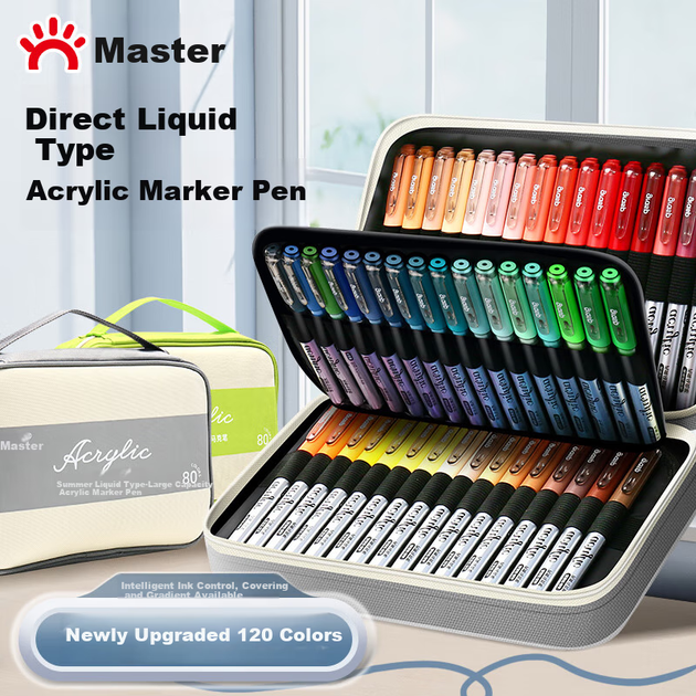 Акрилові маркери GRASP Direct, рідкий наконечник, 120 кольорів, інтелектуальне керування чорнилом, високе покриття, безпечні для шкіри, що змиваються, акварельні ручки великої ємності, приладдя для малювання для студентів, подарунок на випускний - изображение 4