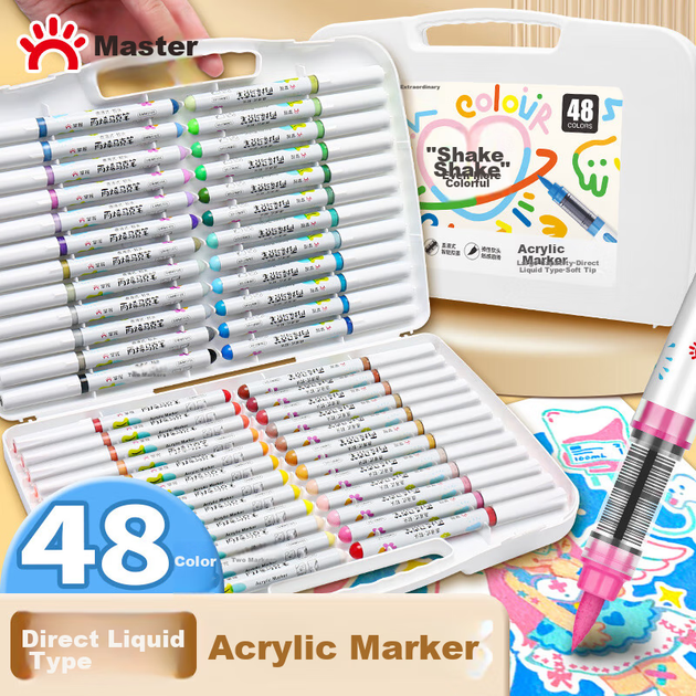 Рідкі акрилові маркери GRASP Direct, м'який наконечник, 48 кольорів, безпечні для шкіри, що змиваються, ручки для малювання з контролем чорнила, кольори, що складаються одна в одну, дитячі акварельні ручки, папір для миттєвого малювання, ручки для малюван - изображение 4